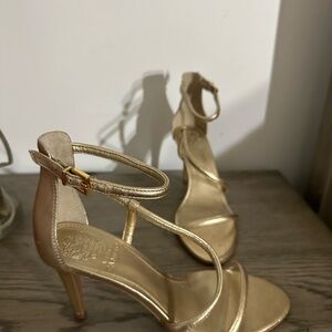 Vince Camuto Gold Heeled Sandals with Strappy Design